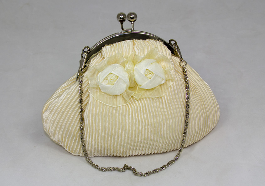 Cream Pleated Bag with Rosette Detailing